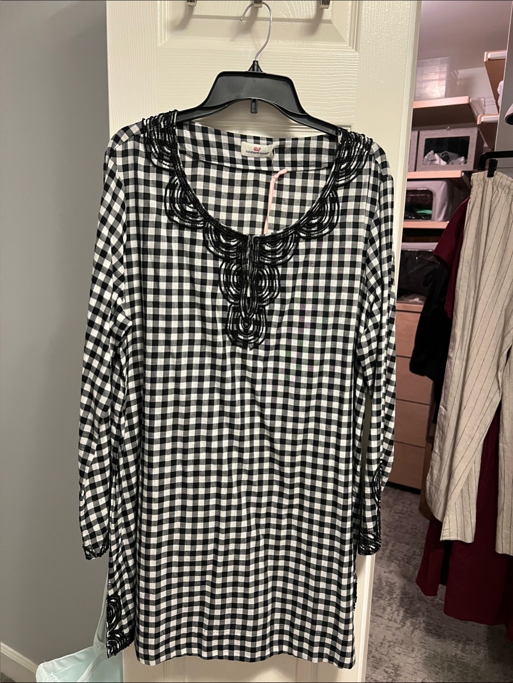 Vineyard Vines Beaded Neckline Black & White Gingham Cover Up